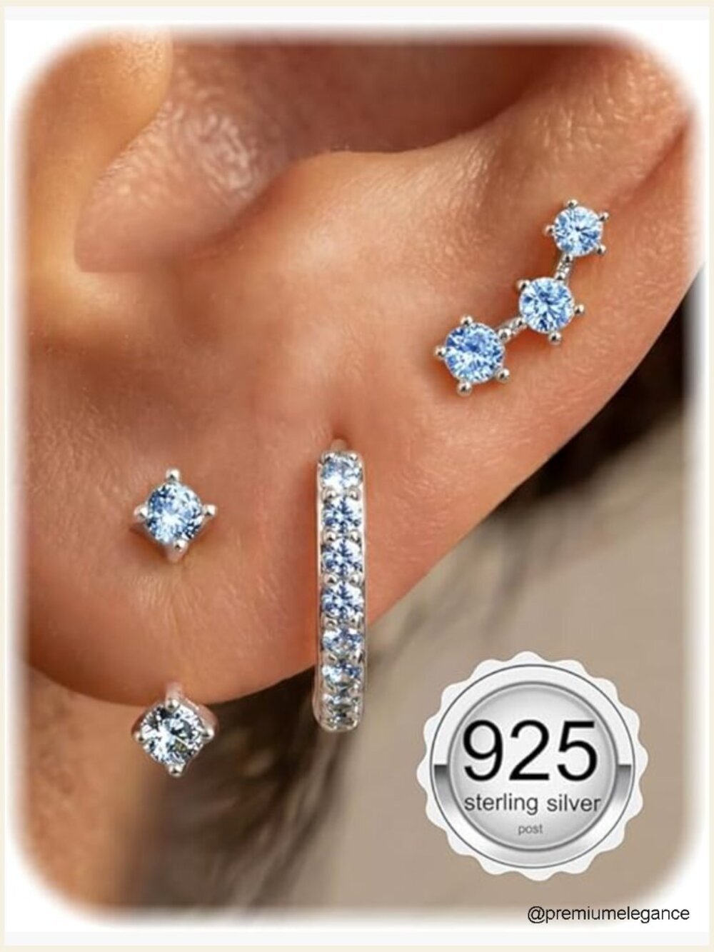 925 Sterling Silver Hypoallergenic Earrings Set - 3 Pairs Stud Hoop Cartilage